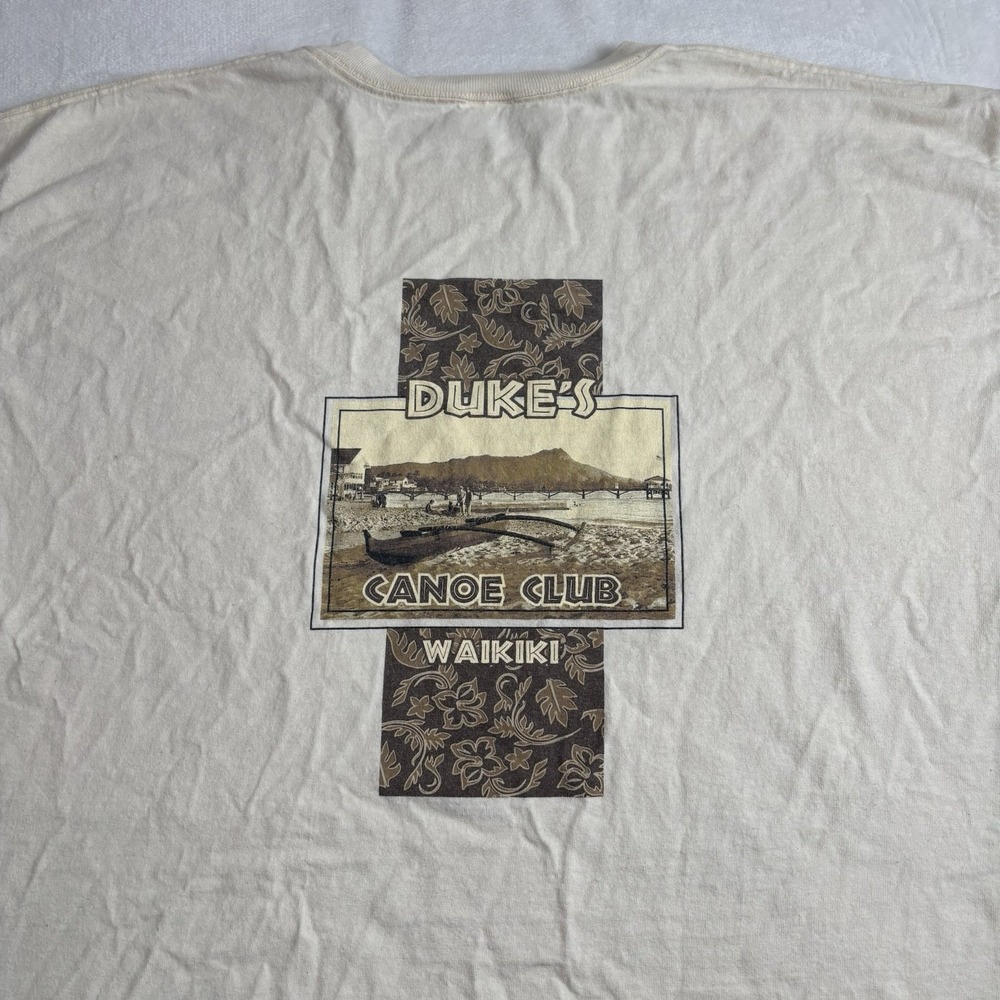 Y2K Anvil Dukes Canoe Clube Waikiki Beige SS Graphic Shirt Distressed Men's 2XL - Picture 6 of 8